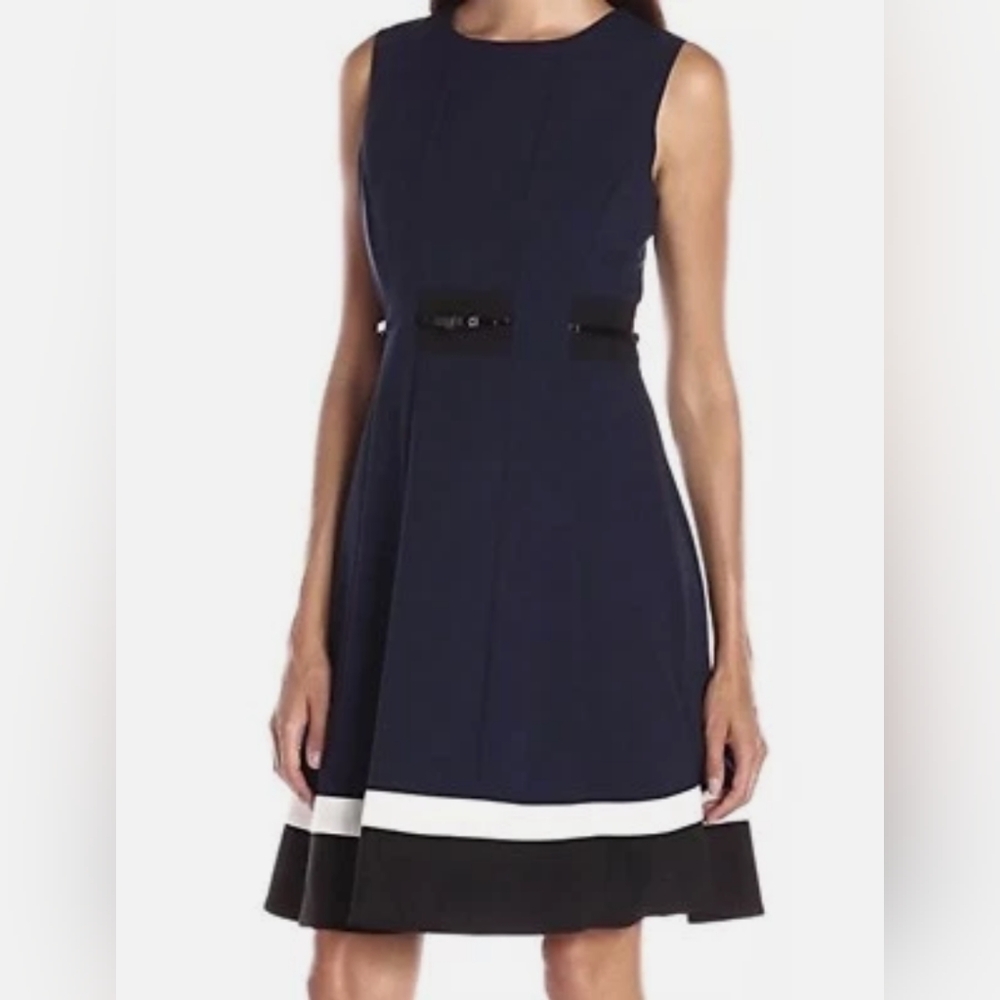 Calvin Klein Navy & Black Colorblock Midi Dress Size 4P